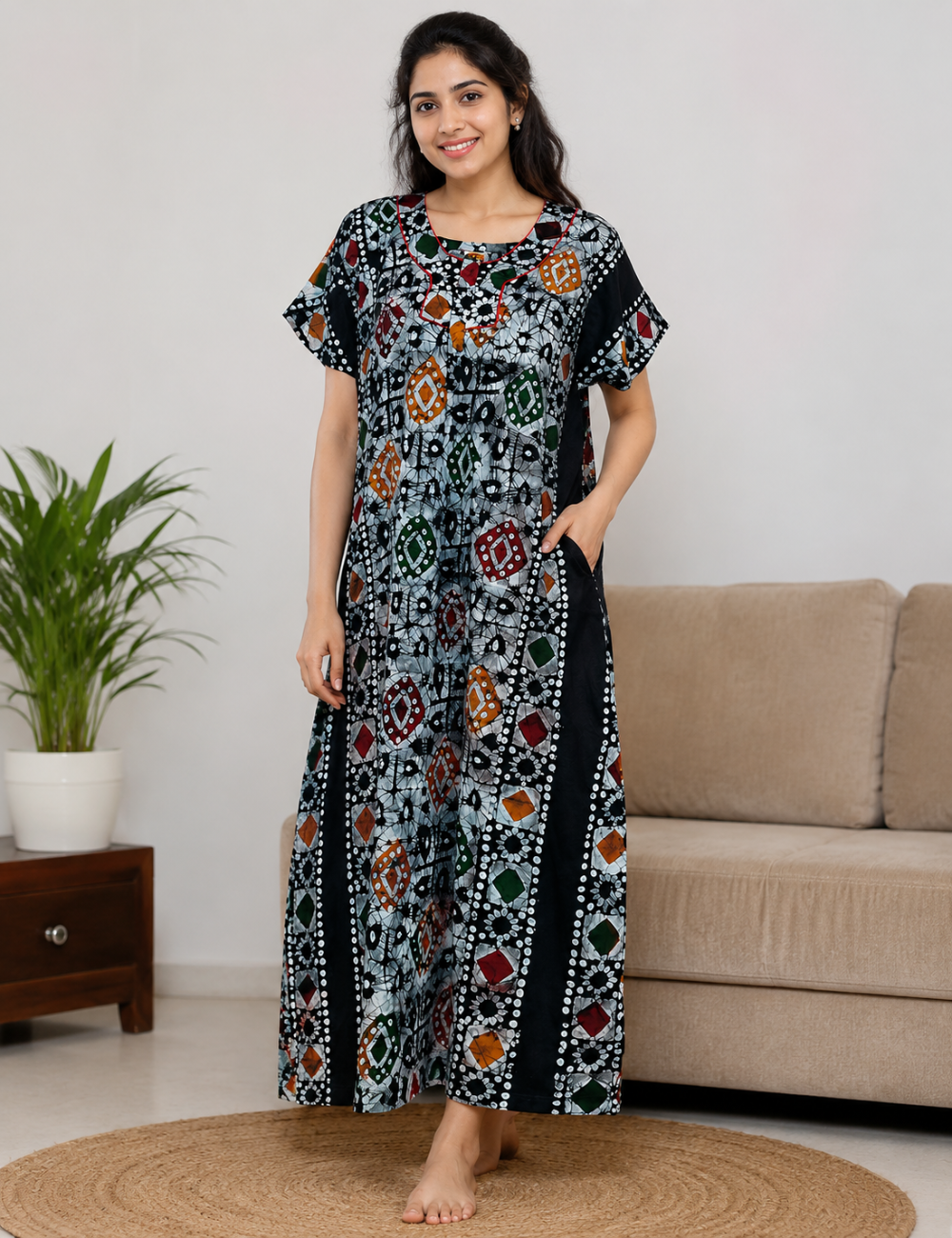 2XL Premium - Elegant Front Zip Cotton Nighty | premium pure cotton | Soft & Comfortable Daily Wear