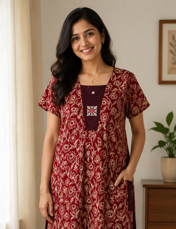 XL - Stylish Premium Frock Nighty| with Rope |Without Zip | Everyday Comfort Wear