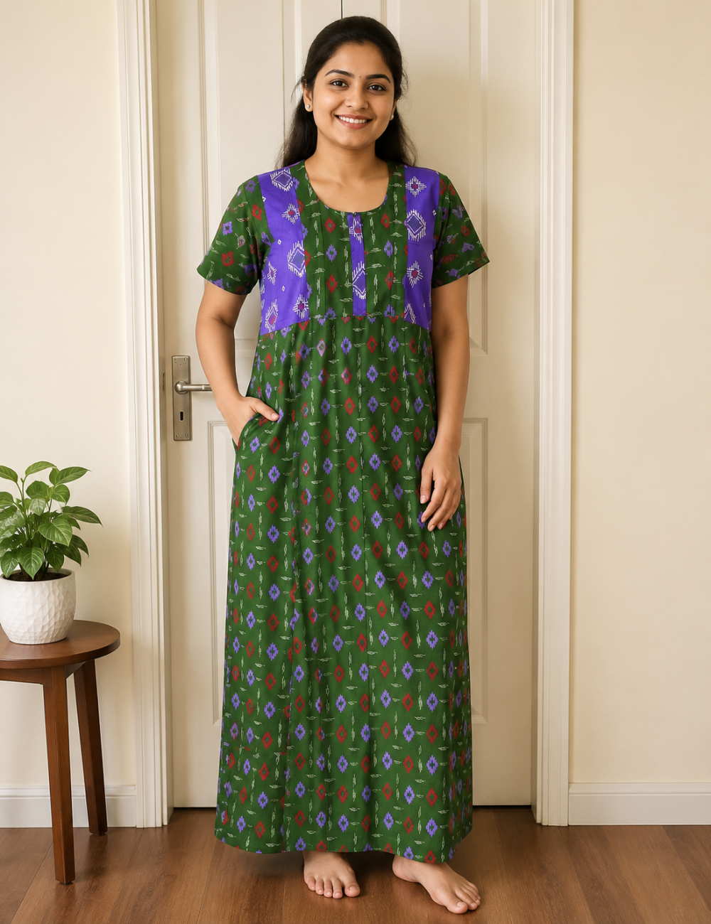 XL Premium -Pure Cotton Nighty | Elegant Look  | With Zip