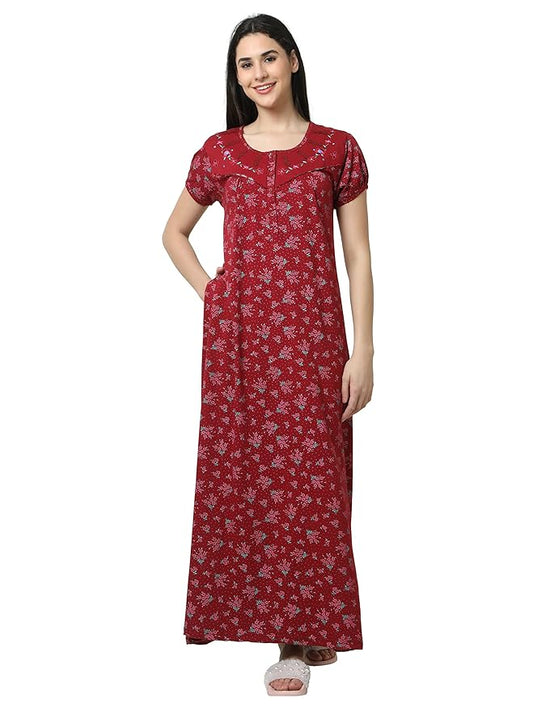 Stylish Alpine Nighty Maxi for Women | Full Length Trendy Nightgown | Premium Nightdress | Nightwear | Embroidery Nighty