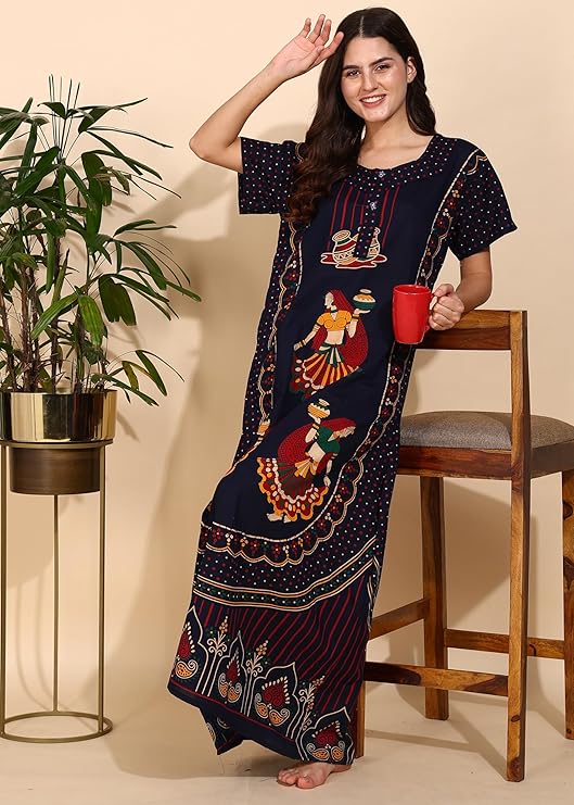 Women's Cotton Long Maxi Night Gown Nighty Dress with Pocket & Stylish Button, Super Soft Comfortable