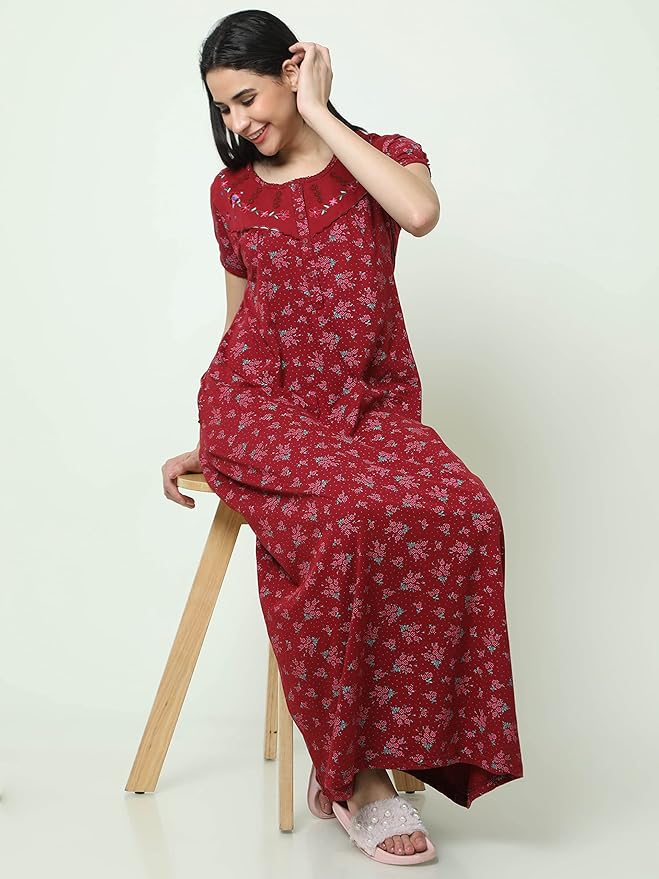 Stylish Alpine Nighty Maxi for Women | Full Length Trendy Nightgown | Premium Nightdress | Nightwear | Embroidery Nighty