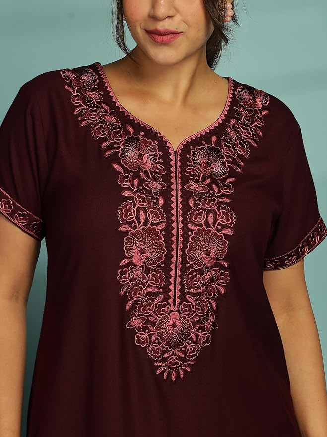 Stylish Alpine Nighty Maxi for Women | Full Length Trendy Nightgown | Premium Nightdress | Nightwear | Heavy Embroidery Nighty