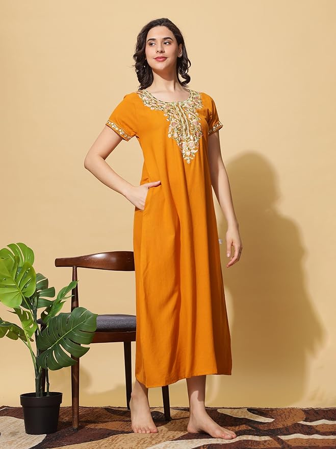 Stylish Alpine Nighty Maxi for Women | Full Length Trendy Nightgown | Premium Nightdress | Nightwear | Heavy Embroidery Nighty