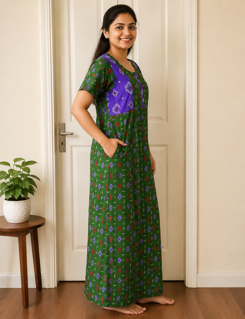 XL Premium -Pure Cotton Nighty | Elegant Look  | With Zip
