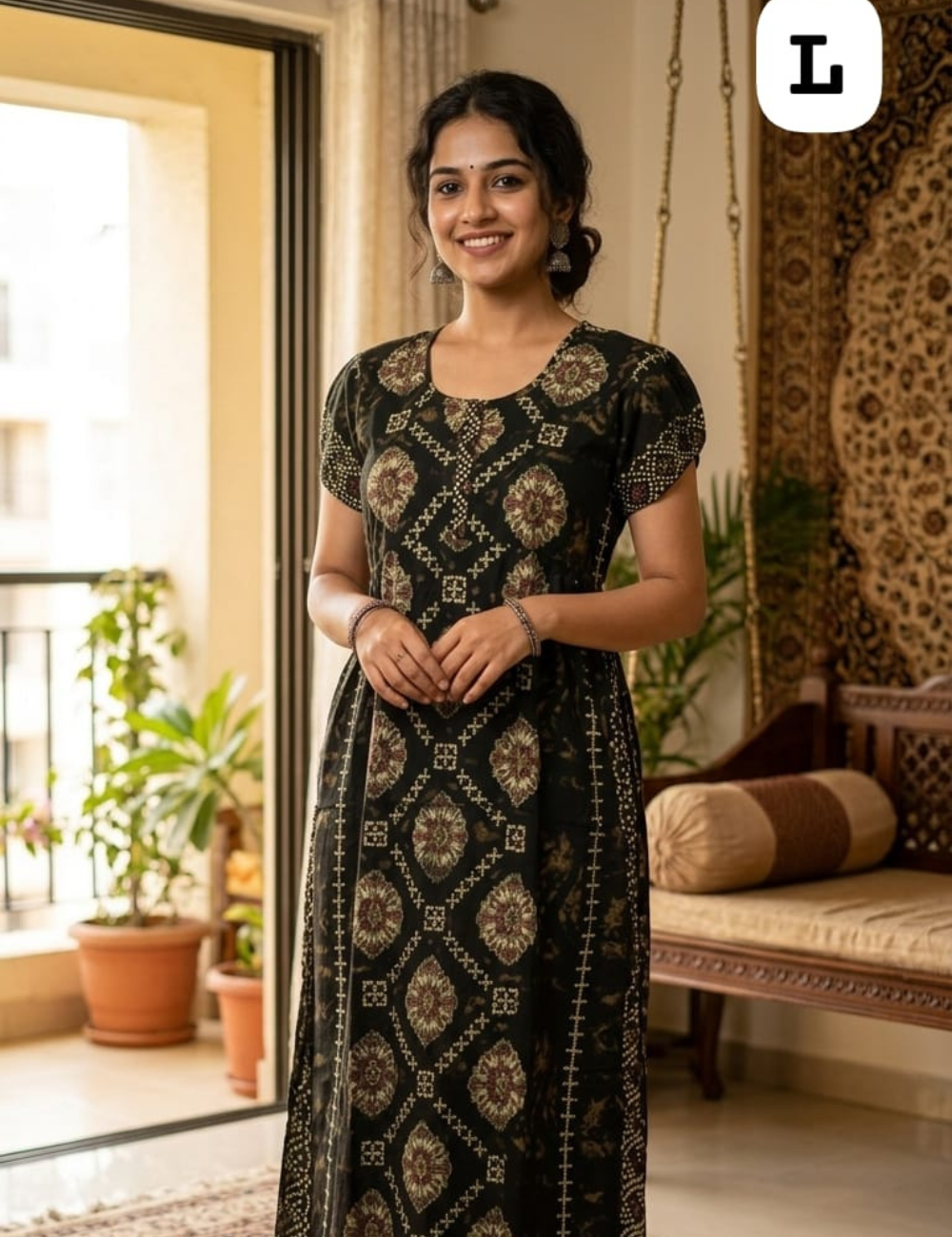 L - Size |Premium Pure Cotton | frock type |Zip Nighty
