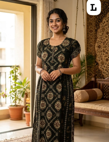 L - Size |Premium Pure Cotton | frock type |Zip Nighty