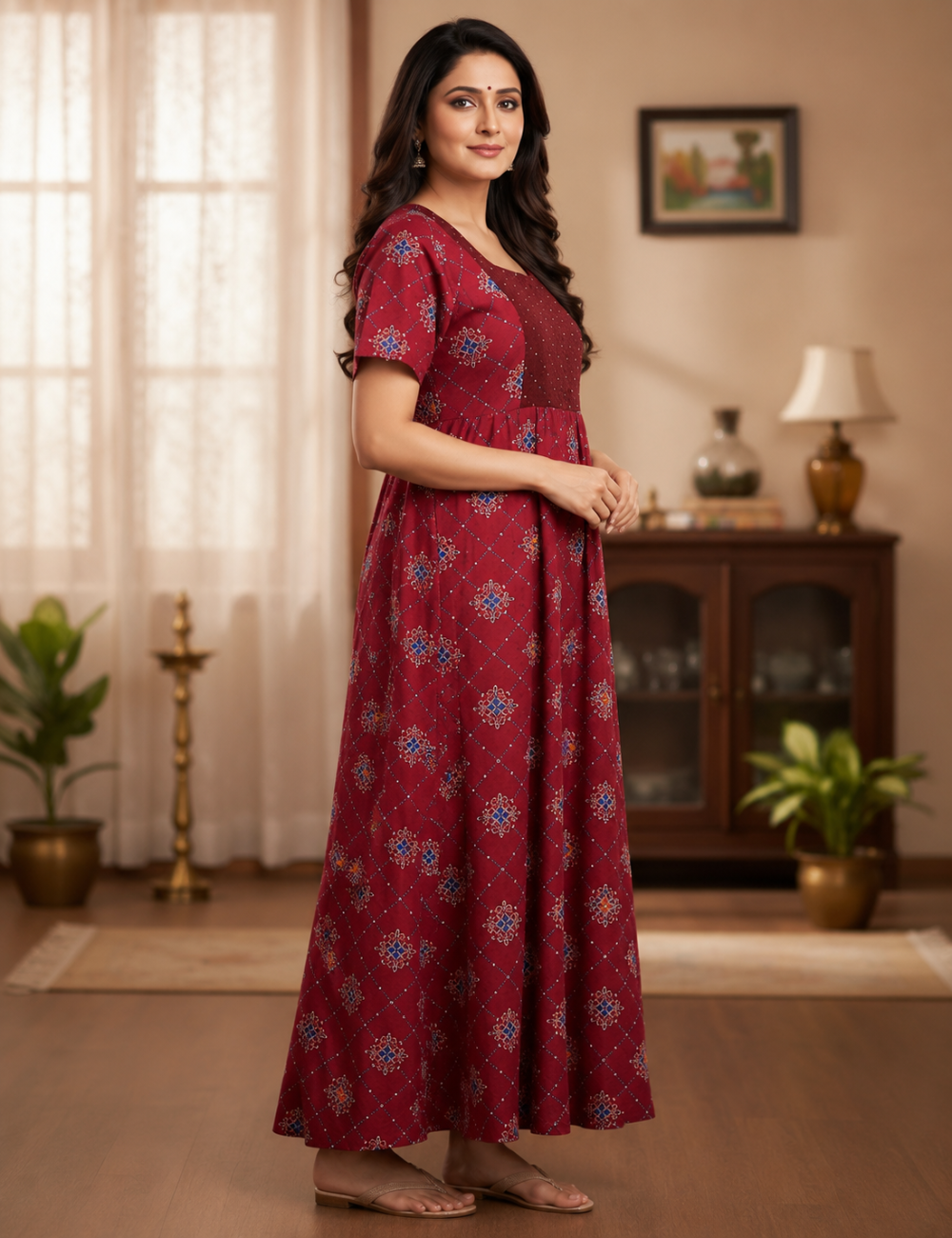 XL Premium - Elegant | Premium pure cotton |With Rope| With Zip|Pure Cotton Nighty