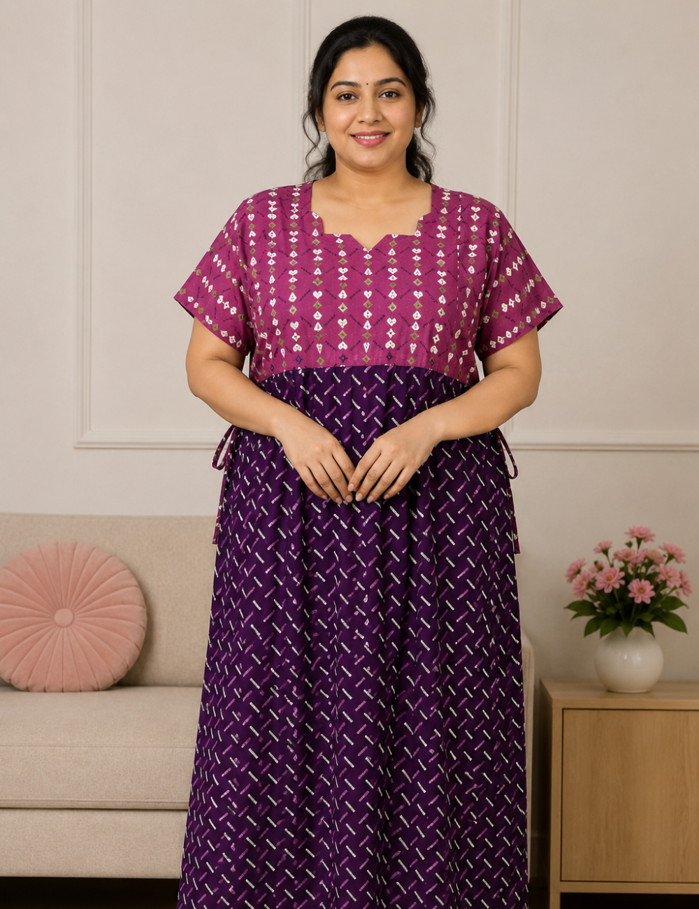 FreeSize - 50"/3xl|frock with rope| Cotton Nighty |  pure cotton | Soft & Comfortable Daily Wear