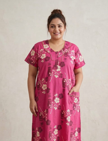 3XL Zip Nighties | Pure Cotton | Extra Comfort Plus Size Nightwear