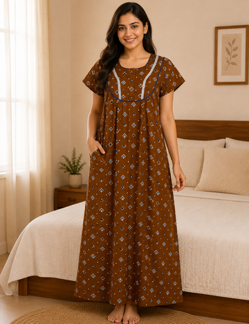 XL Premium - Elegant Designer| With Zip|Pure Cotton Nighty