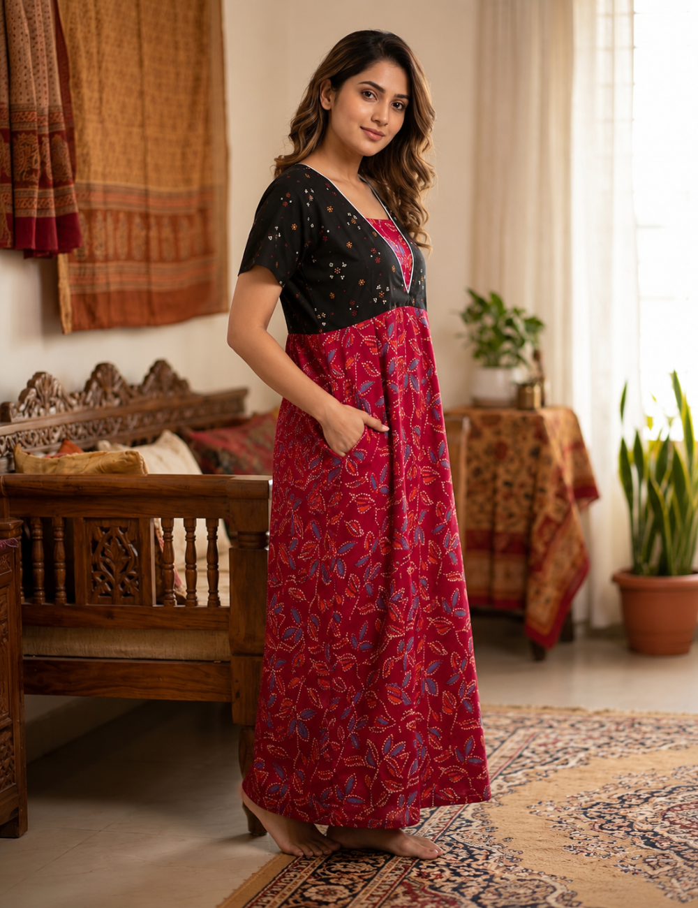 2XL Women's Premium Designer |Pure cotton |Without Zip Pattern Nighty | Soft Comfortable Daily Wear Nightdress
