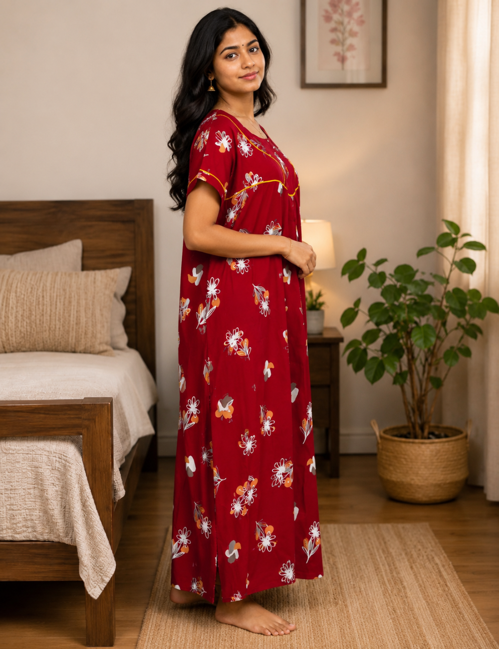 XL Premium -Pure Cotton Nighty | Elegant Look  | With Zip