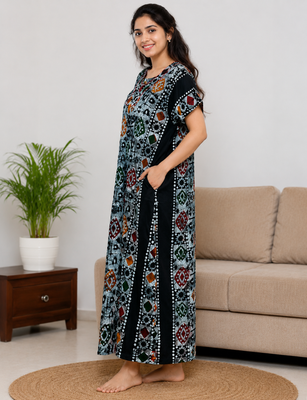 2XL Premium - Elegant Front Zip Cotton Nighty | premium pure cotton | Soft & Comfortable Daily Wear