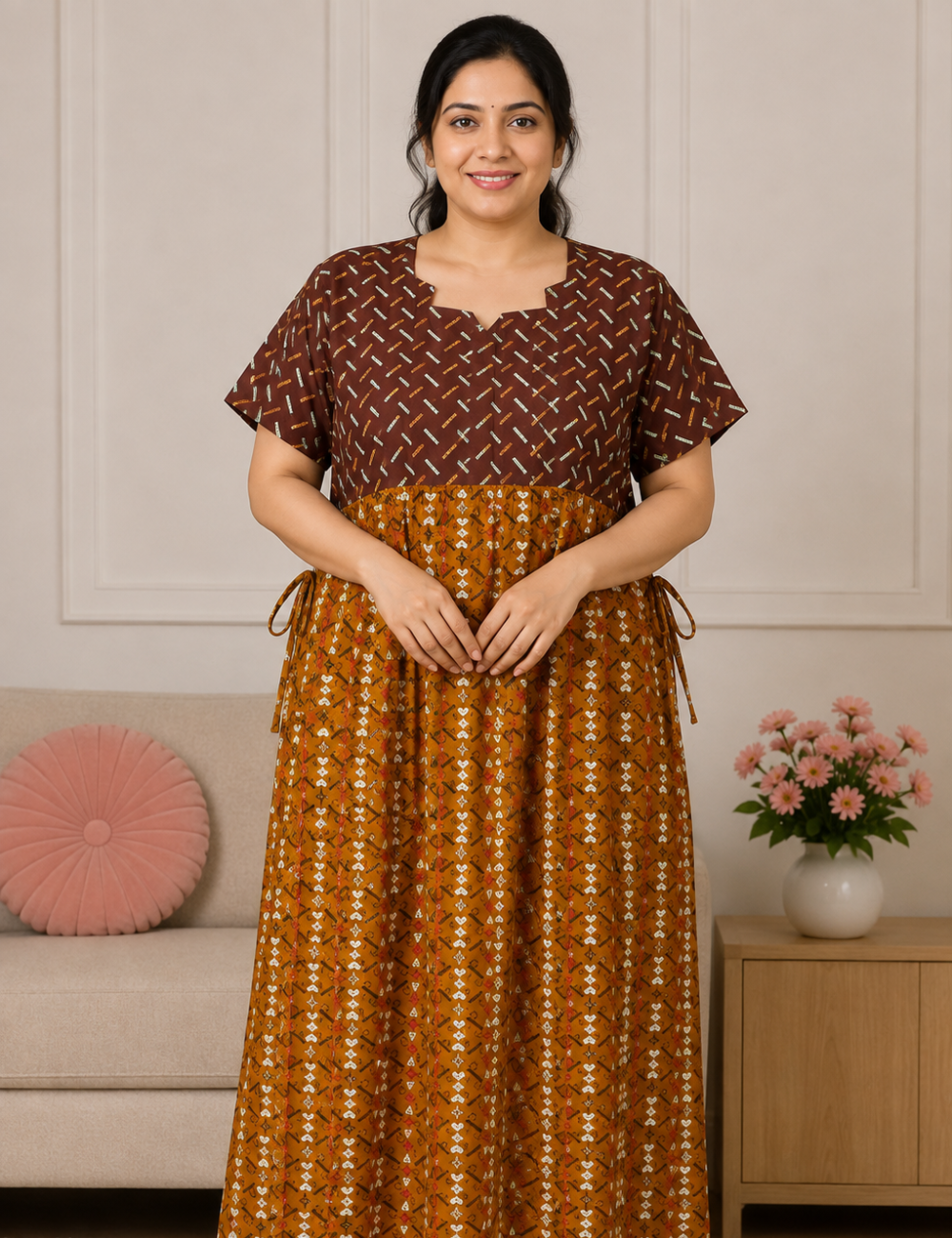 FreeSize - 50"/3xl|frock with rope| Cotton Nighty |  pure cotton | Soft & Comfortable Daily Wear