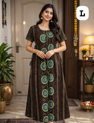 L - Size |Premium Pure Cotton | frock type |Zip Nighty