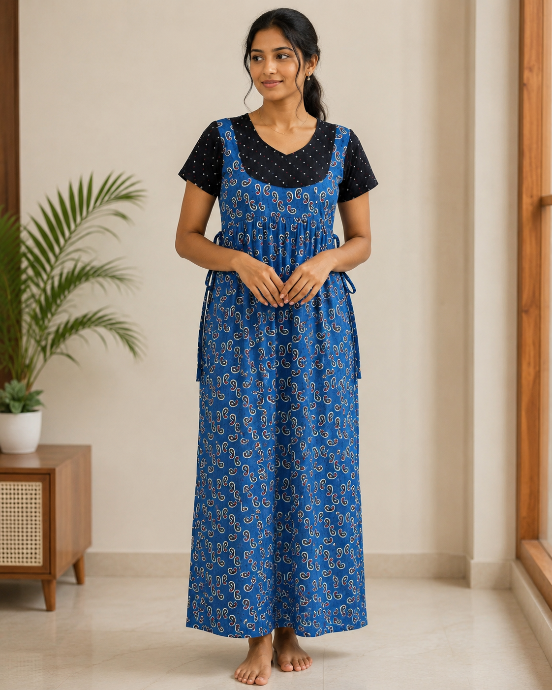 2XL Women's Premium Designer |With Rope|Pure cotton |Without Zip Pattern Nighty | Soft Comfortable Daily Wear Nightdress