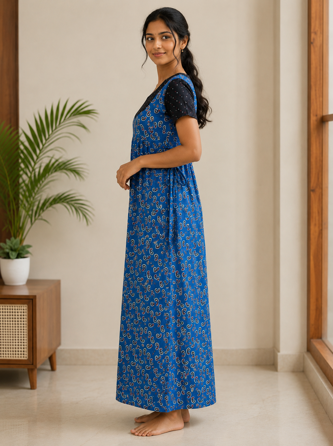 2XL Women's Premium Designer |With Rope|Pure cotton |Without Zip Pattern Nighty | Soft Comfortable Daily Wear Nightdress