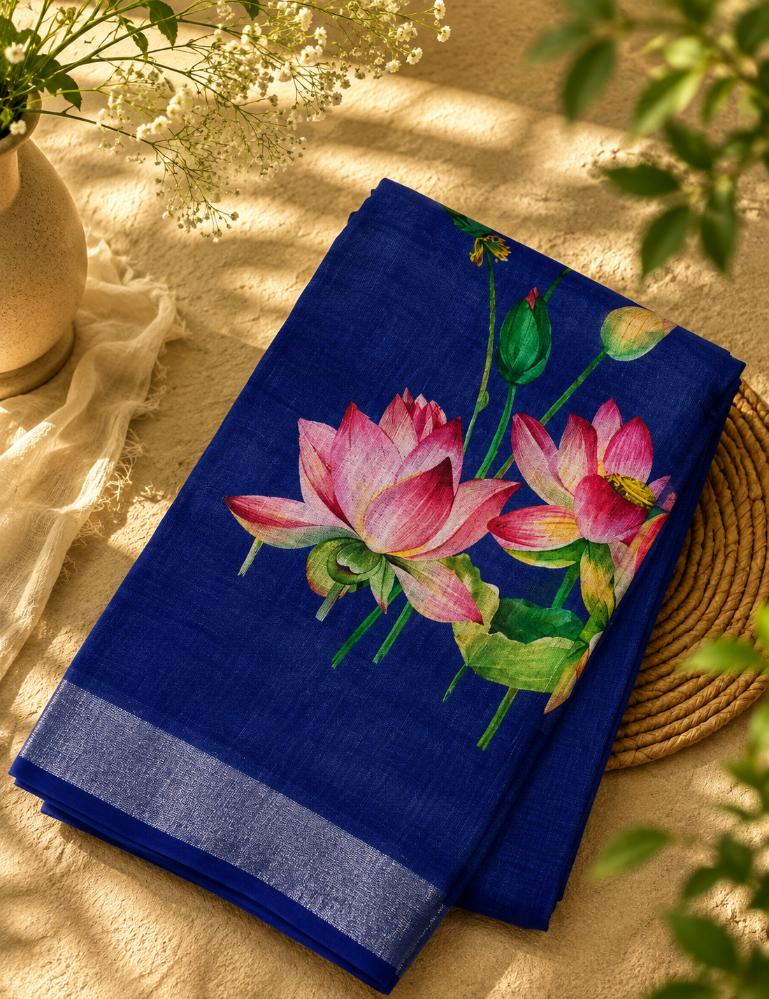 Premium Soft Linen Saree with Matching Blouse Piece | Elegant, Lightweight & Comfortable