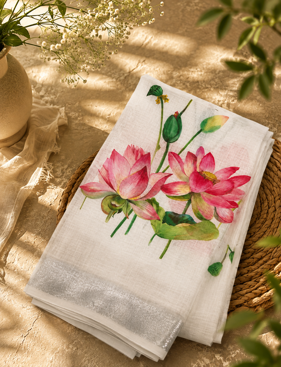 Premium Soft Linen Saree with Matching Blouse Piece | Elegant, Lightweight & Comfortable