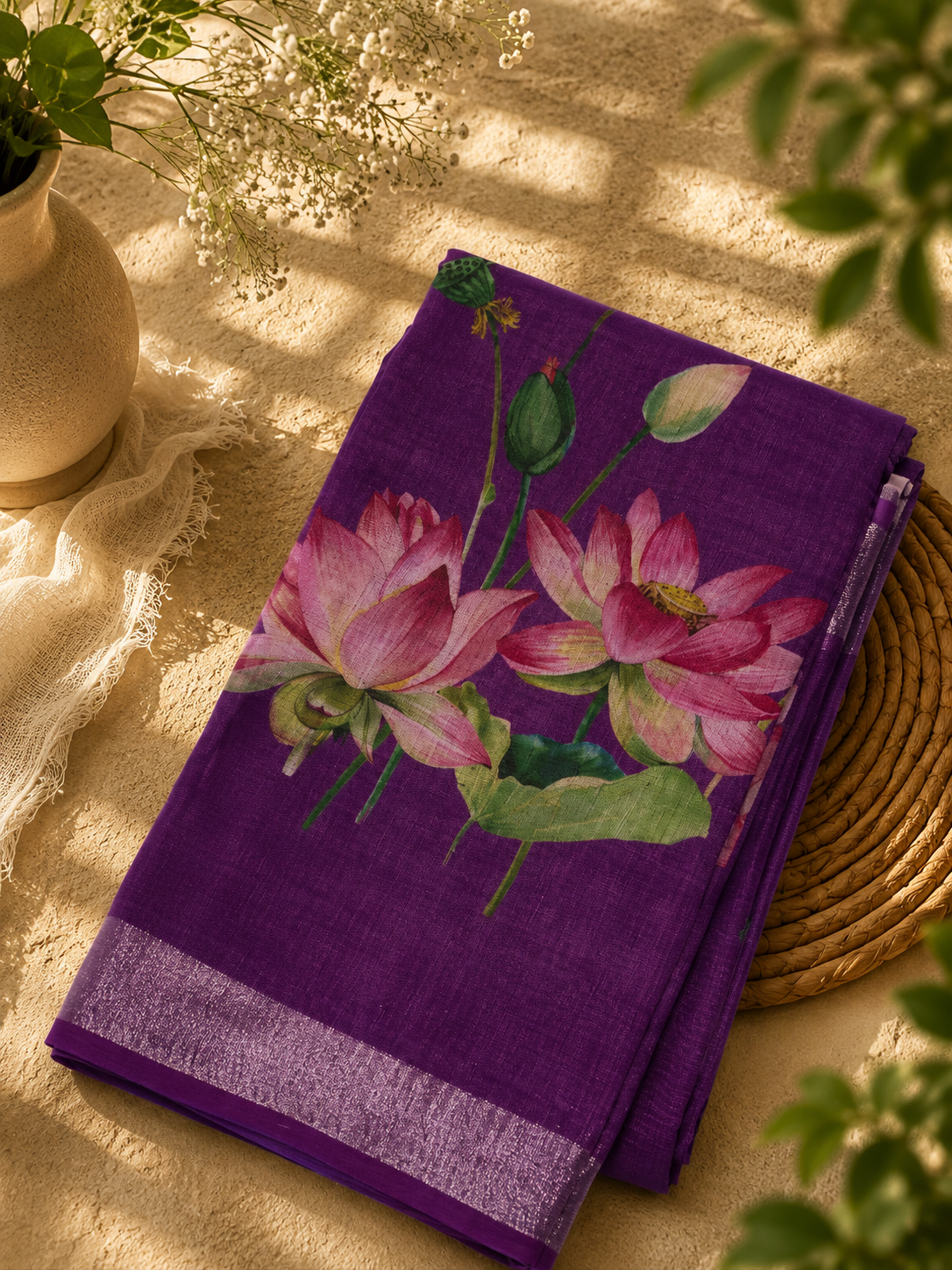 Premium Soft Linen Saree with Matching Blouse Piece | Elegant, Lightweight & Comfortable