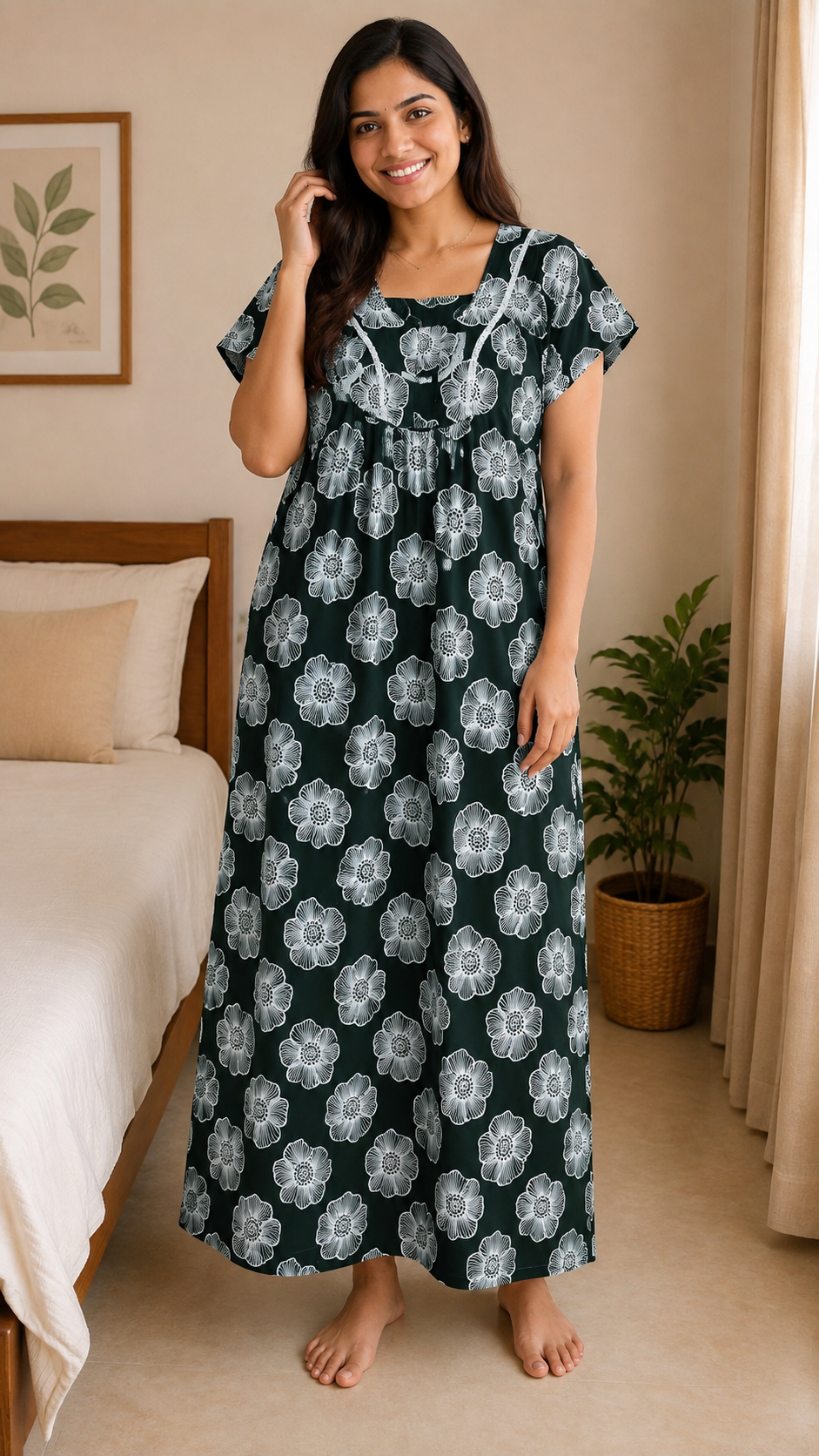XL Premium - Elegant Designer| With Zip|Pure Cotton Nighty