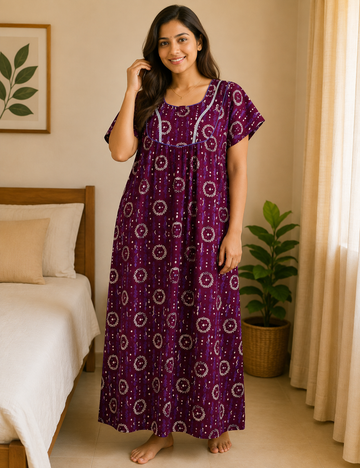 2XL Premium - Elegant Front Zip Cotton Nighty | premium pure cotton | Soft & Comfortable Daily Wear