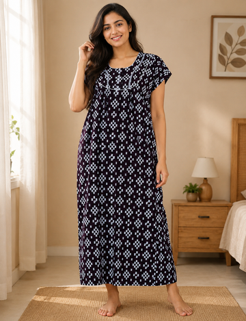 2XL Premium - Elegant Front Zip Cotton Nighty | premium pure cotton | Soft & Comfortable Daily Wear