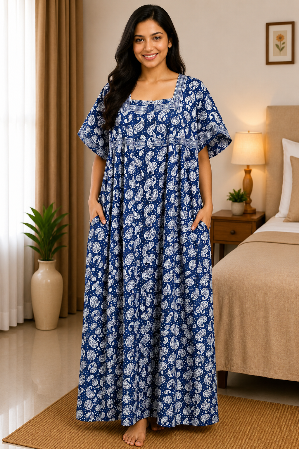 XL Premium Jyothi Cotton Printed Nighty for Women | Soft & Breathable Cotton | Relaxed Comfortable Fit