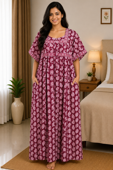 XL Premium Jyothi Cotton Printed Nighty for Women | Soft & Breathable Cotton | Relaxed Comfortable Fit