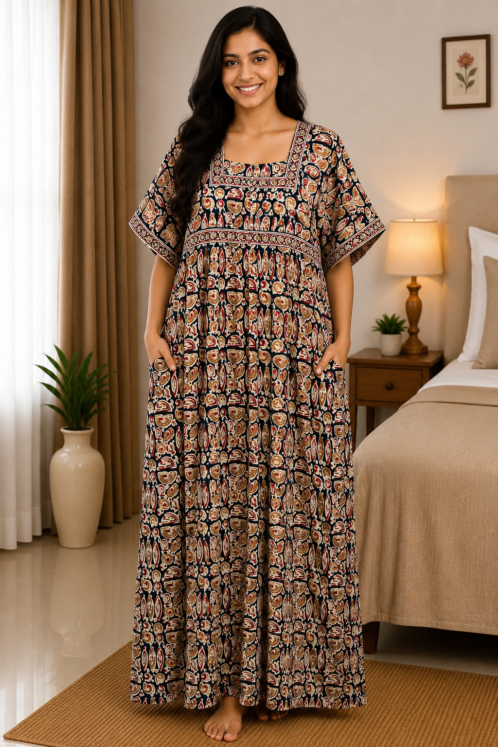 XL Premium Jyothi Cotton Printed Nighty for Women | Soft & Breathable Cotton | Relaxed Comfortable Fit