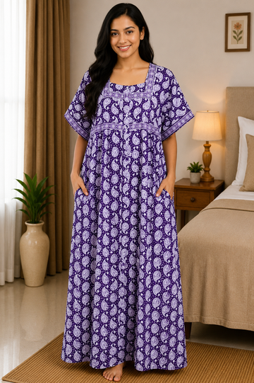 XL Premium Jyothi Cotton Printed Nighty for Women | Soft & Breathable Cotton | Relaxed Comfortable Fit