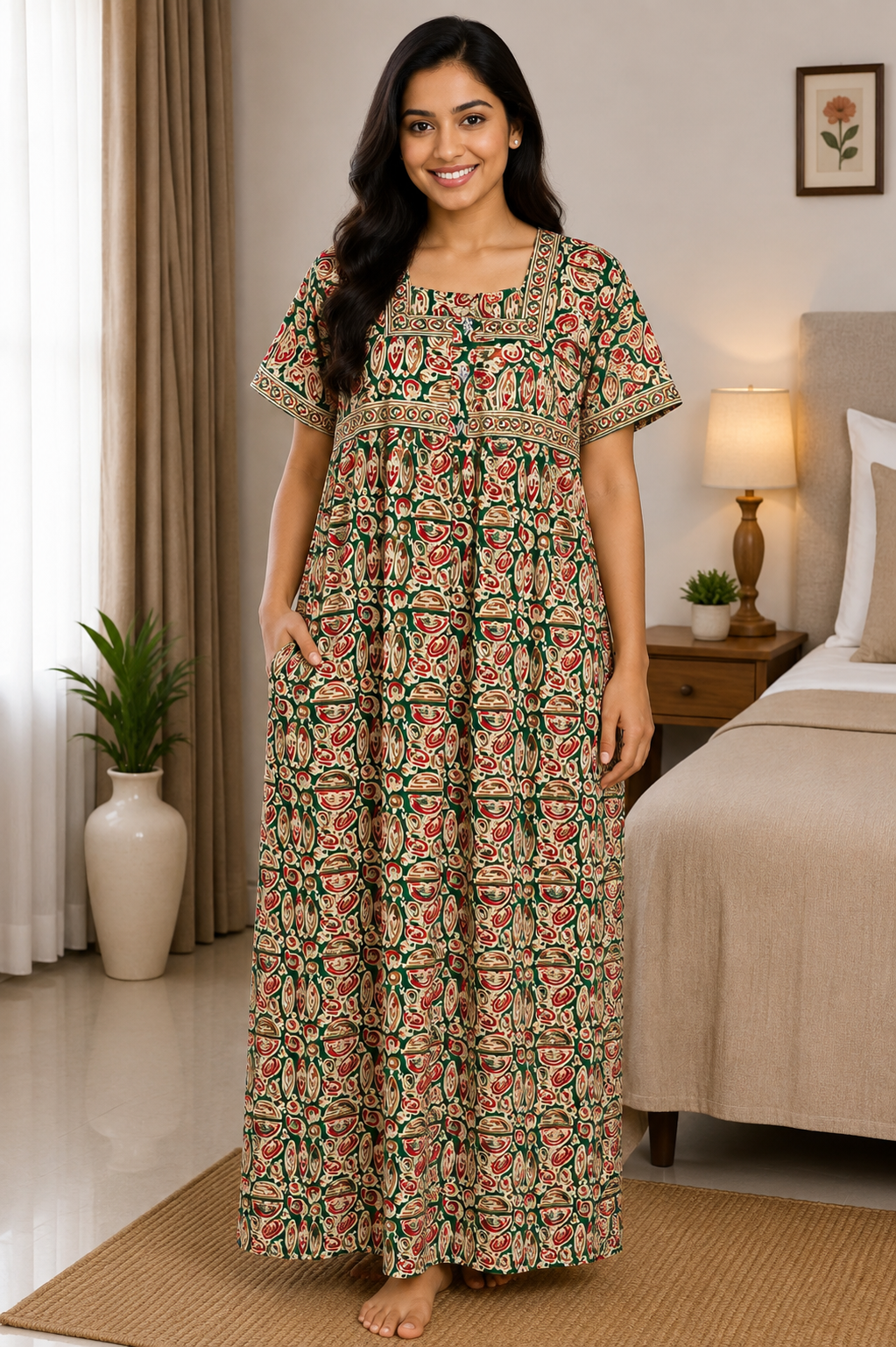 XL Premium Jyothi Cotton Printed Nighty for Women | Soft & Breathable Cotton | Relaxed Comfortable Fit