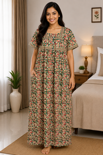 XL Premium Jyothi Cotton Printed Nighty for Women | Soft & Breathable Cotton | Relaxed Comfortable Fit