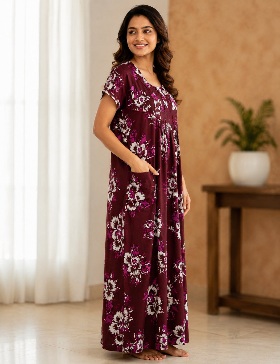 2XL Premium - Elegant Front Zip Cotton Nighty | premium pure cotton | Soft & Comfortable Daily Wear