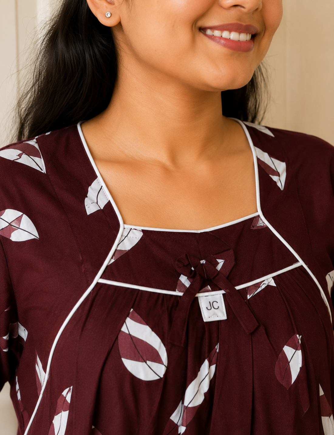 2XL - Size |Premium Pure Cotton | Boat Neck Nighty | with Pocket