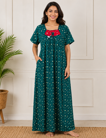 L - Size |Premium Pure Cotton | Boat Neck Nighty | with Pocket