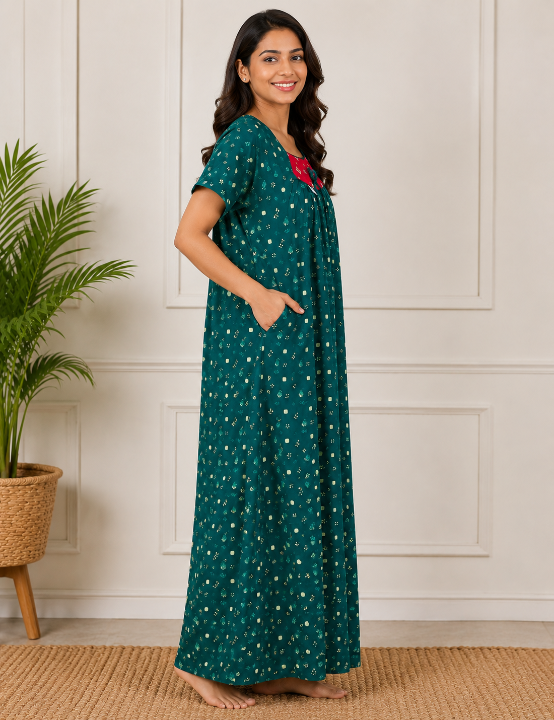 L - Size |Premium Pure Cotton | Boat Neck Nighty | with Pocket