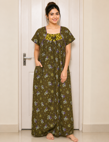 2XL - Size |Premium Pure Cotton | Boat Neck Nighty | with Pocket