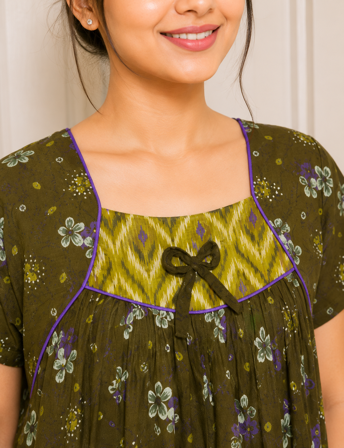 2XL - Size |Premium Pure Cotton | Boat Neck Nighty | with Pocket