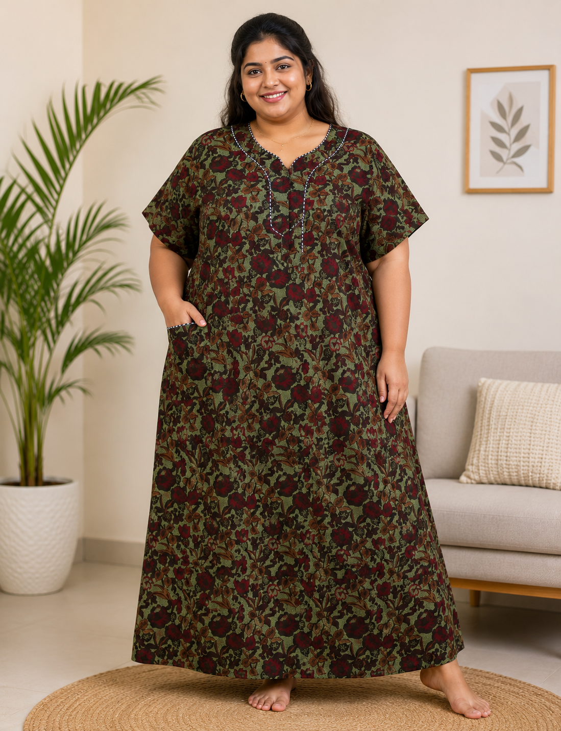 3xl Zip Pattern – Extra Comfort Plus Size Nightwear|Pure Cotton |