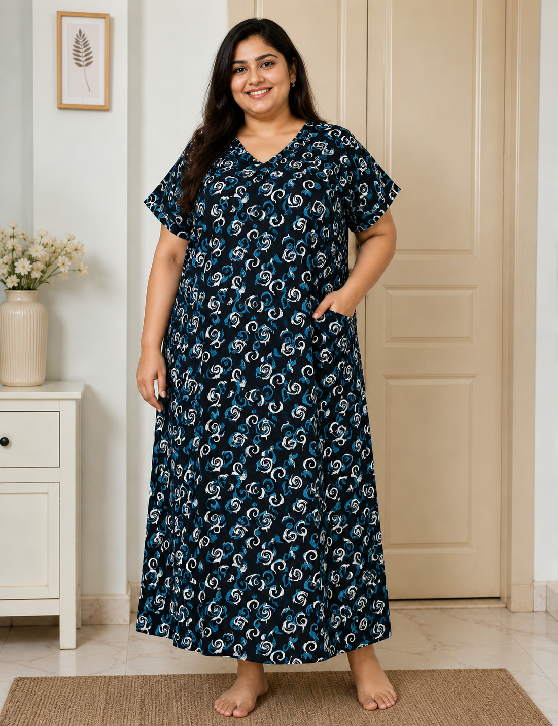 3xl Zip Pattern – Extra Comfort Plus Size Nightwear|Pure Cotton |