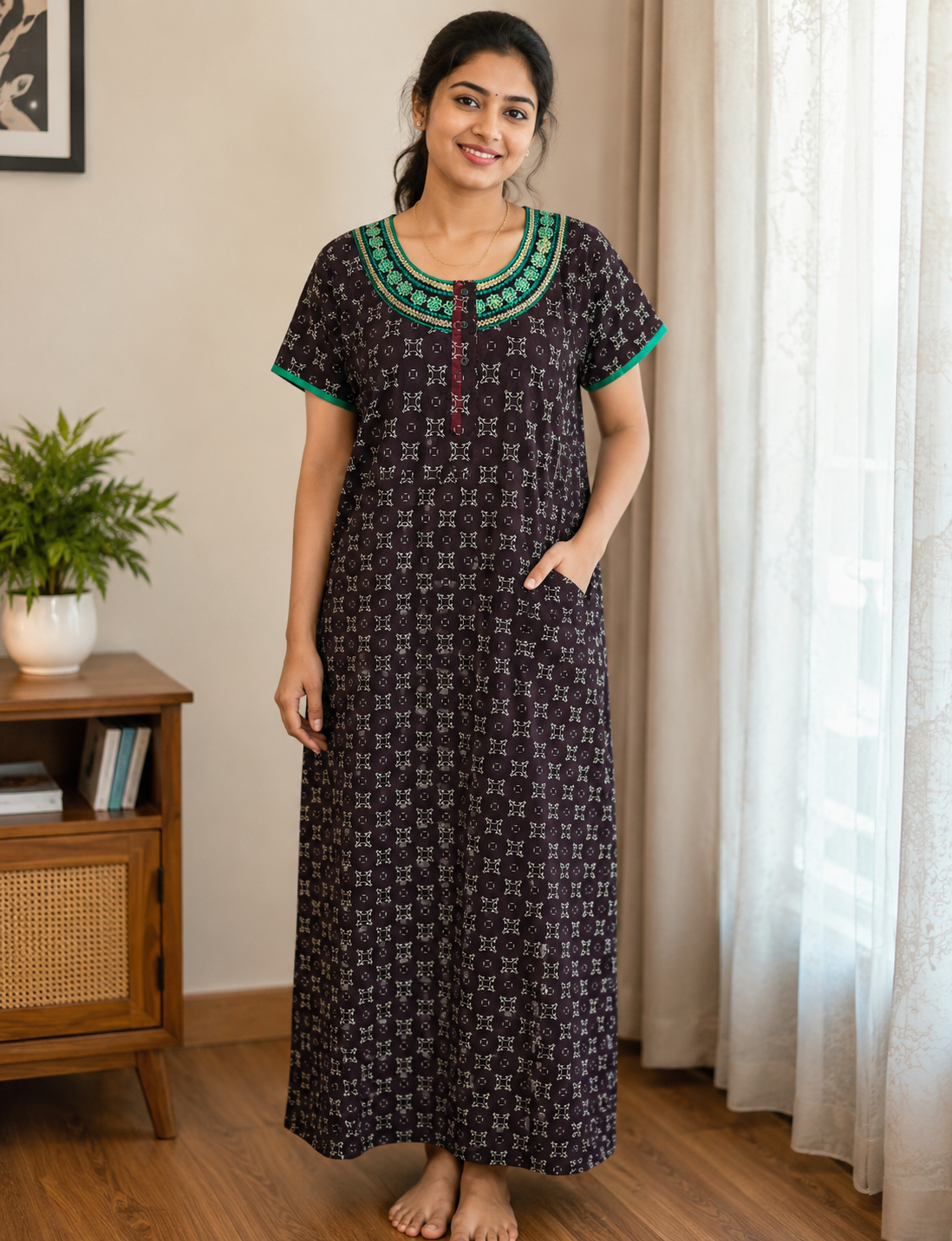 XL Premium Rayon Printed Nighty for Women |Button Type | Soft & Comfortable Daily Wear | Elegant Look  |