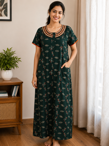 XL Premium Rayon Printed Nighty for Women |Button Type | Soft & Comfortable Daily Wear | Elegant Look  |