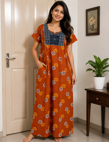 XL -COMBO Embroidery |Ecomomy Plus Nighty |Without Zip | Everyday Comfort Wear