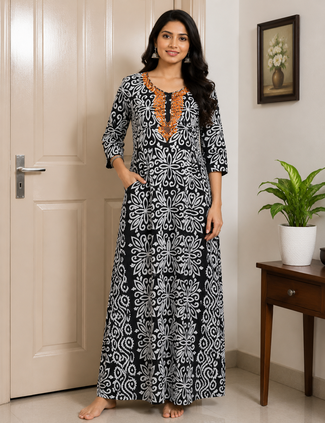 2XL COMBO 3/4th Sleeve| Premium - With Zip |Bathik Cotton Nighty | premium pure cotton | Soft & Comfortable Daily Wear(Buy  3 get discount+FS)