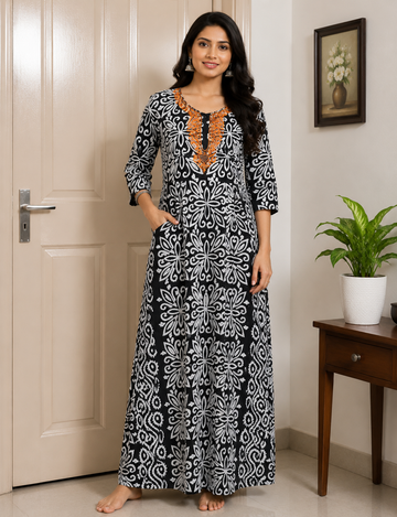 2XL COMBO 3/4th Sleeve| Premium - With Zip |Bathik Cotton Nighty | premium pure cotton | Soft & Comfortable Daily Wear(Buy  3 get discount+FS)