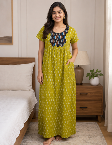 XL Premium - Elegant Designer| With Zip|Pure Cotton Nighty