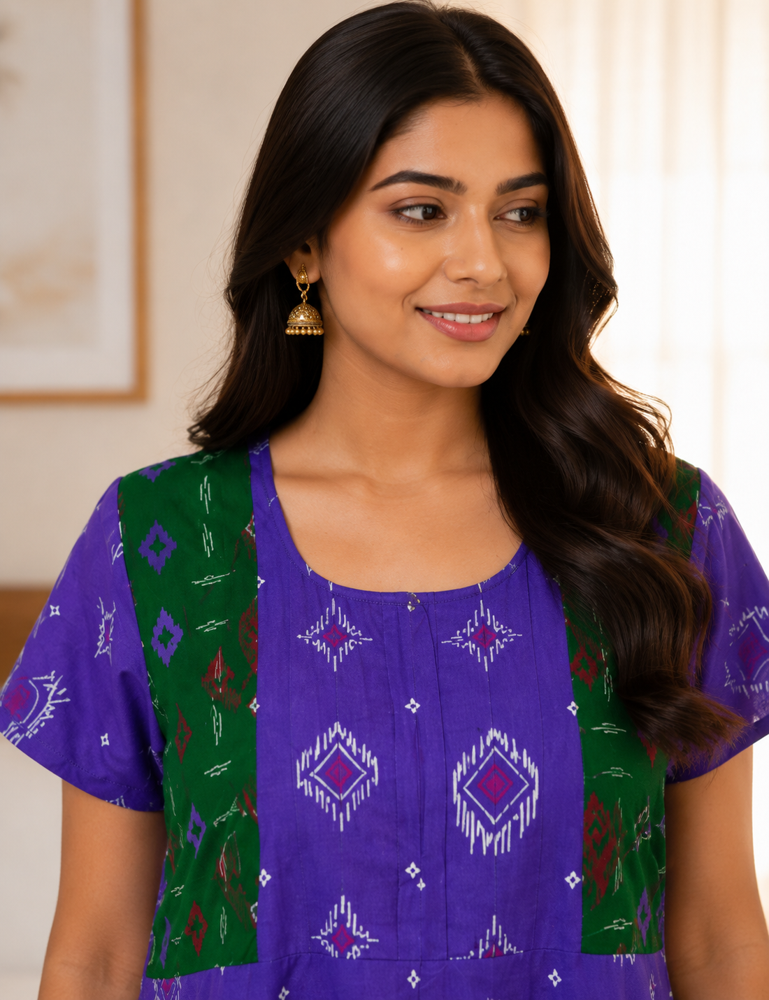 XL Premium - Elegant Designer| With Zip|Pure Cotton Nighty