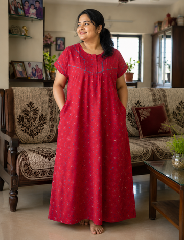 FreeSize - 50"/3xl|Premium | Elegant Front Zip Cotton Nighty |  pure cotton | Soft & Comfortable Daily Wear